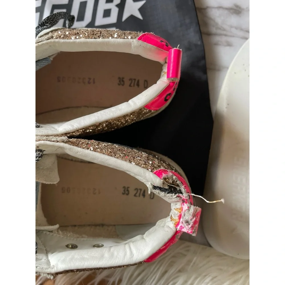 Authentic Golden Goose Mid Star Glitter Upper Maculated Print High top Sneakers - Picture 6 of 16